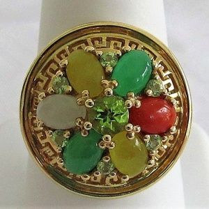 Genuine Jade & Peridot Ring 14K Yellow Gold!